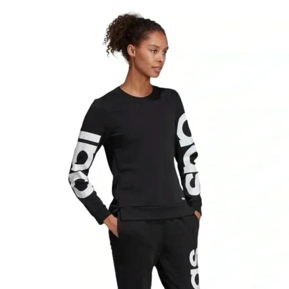 ADIDAS Essential Crewneck Sweatshirt - Black with white logo - Size Med (12/14) - Picture 5 of 13